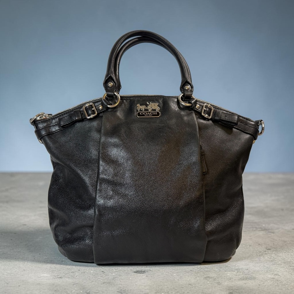 Coach Madison Lindsey Black Pebbled Leather Satchel Handbag 18641